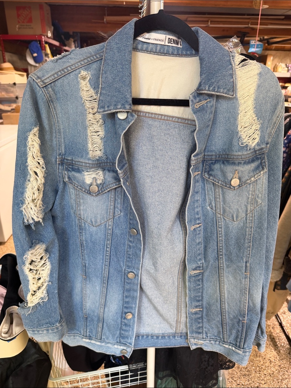 Lovers + Friends Light Blue Distressed Denim Jacket
